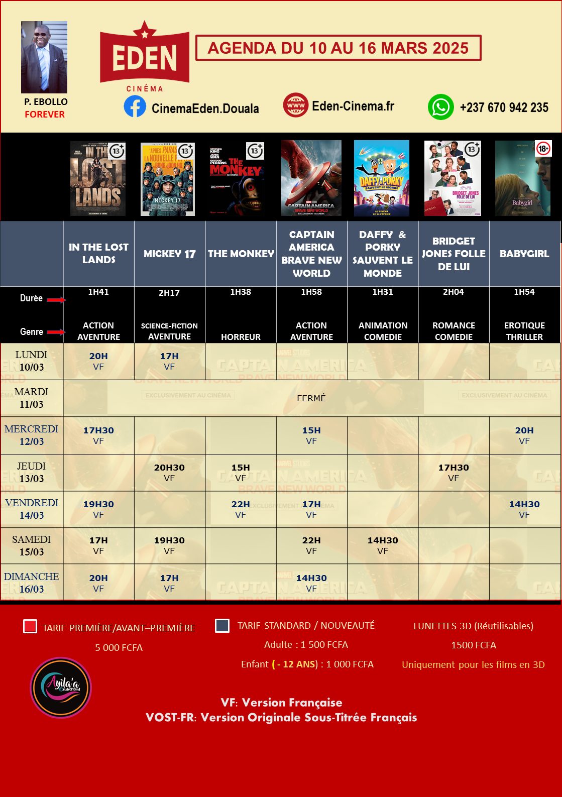 Discover the list of movies showing and the weekly screening schedule at the <b>Cinéma Eden</b> theater