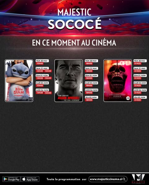 Discover the list of movies showing and the weekly screening schedule at the <b>Majestic Cinéma - Sococe</b> theater