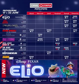 Découvrez la liste des films à l’affiche et le programme hebdomadaire des projections dans la salle de <b>CanalOlympia Poto-Poto</b>