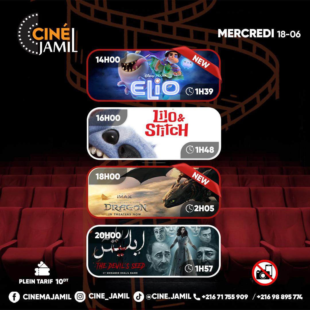Discover the list of movies showing and the weekly screening schedule at the <b>Ciné Jamill Menzeh 6</b> theater