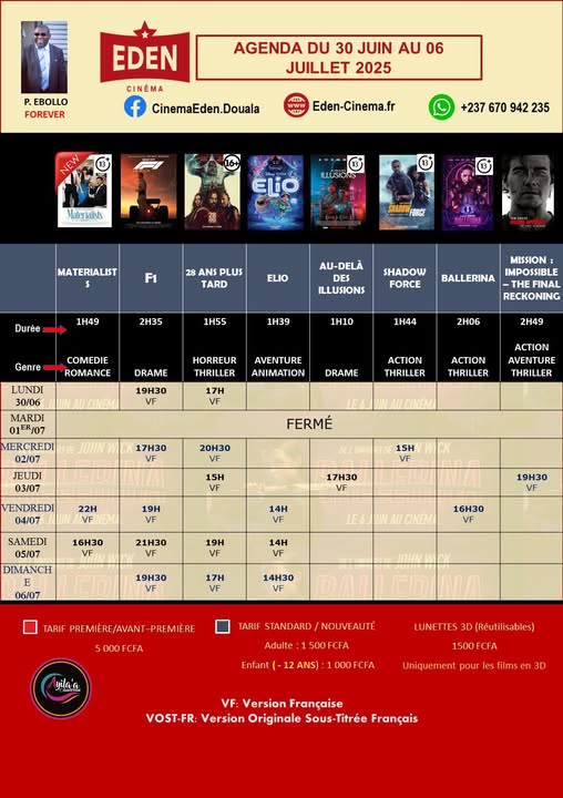 Discover the list of movies showing and the weekly screening schedule at the <b>Cinéma Eden</b> theater