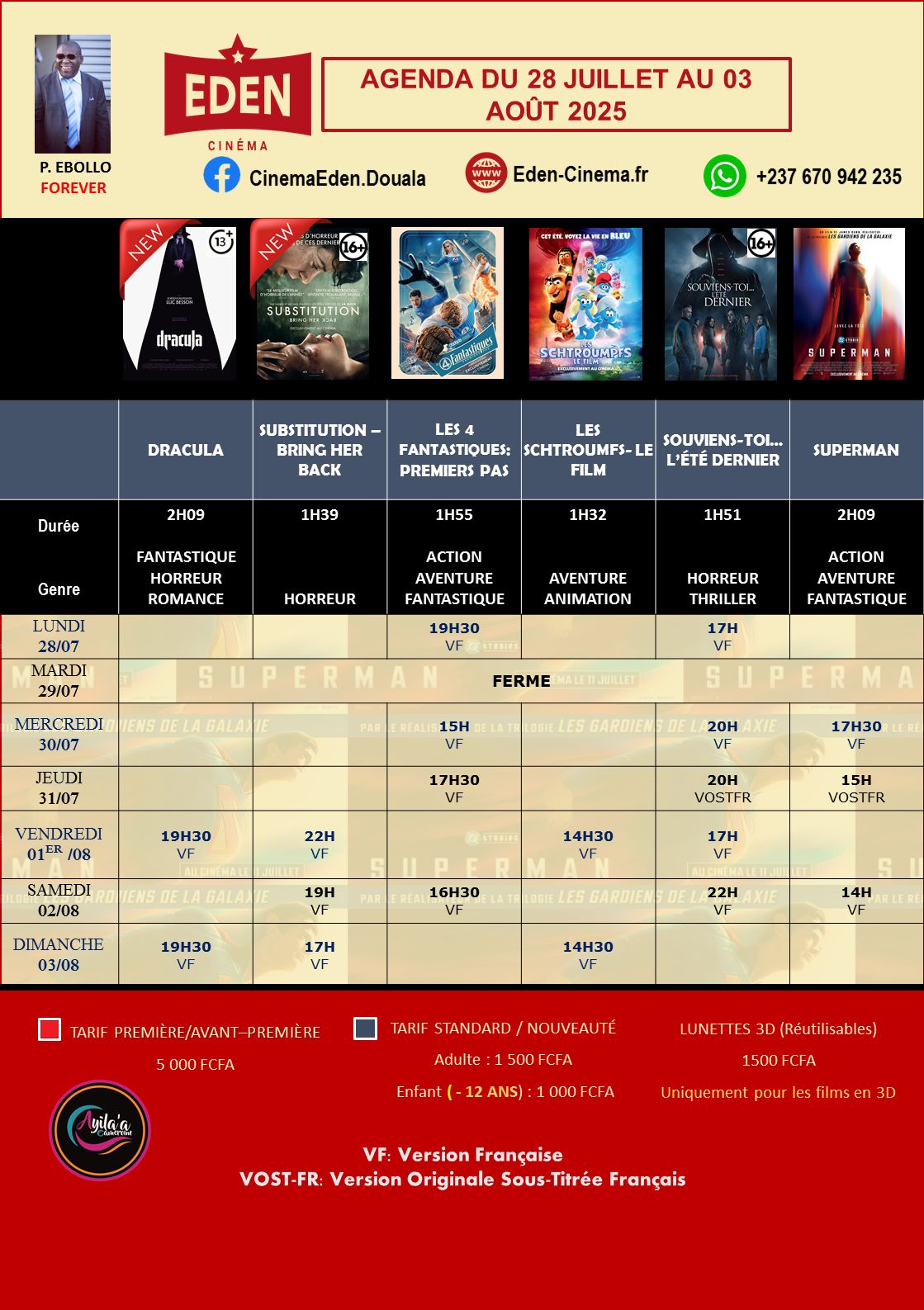 Cinéma Eden - Programme de la semaine du 20 Juillet au 03 Août 2025 Découvrez la liste des films à l’affiche et le programme hebdomadaire des projections dans la salle de <b>Cinéma Eden</b>