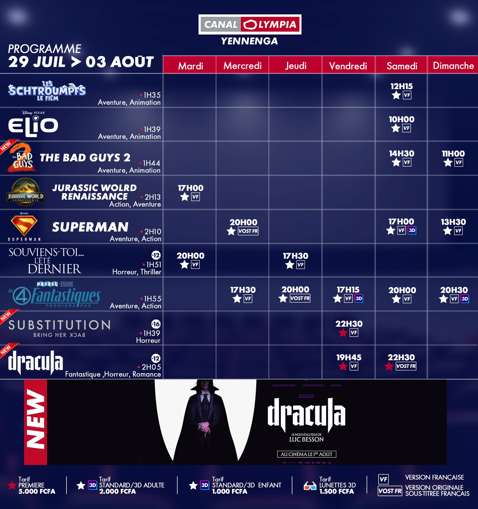 CanalOlympia Yennenga - Programme de la semaine du 04 au 09 Mars 2025 Discover the list of movies showing and the weekly screening schedule at the <b>CanalOlympia Yennenga</b> theater